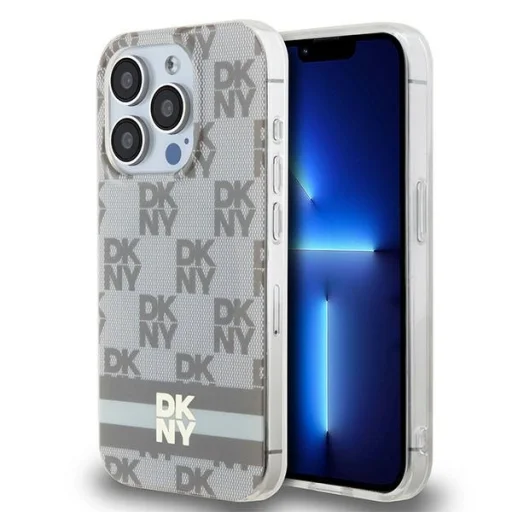 Original Case DKNY kemény tok IML kockás mintával és nyomtatott csíkokkal MagSafe DKHMP13XHCPTSE iPhone 13 Pro Maxhoz bézs tok - 1