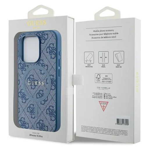 Original Case GUESS hardcase 4G Collection Leather Metal Logo MagSafe GUHMP14LG4GFRB iPhone 14 Pro tok kék - 8
