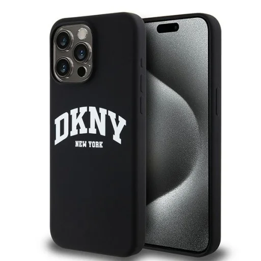 Eredeti DKNY keménytok folyékony szilikon fehér nyomtatott logó MagSafe DKHMP13XSNYACH iPhone 13 Pro Max fekete tok - 1