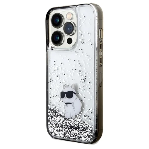 Original Pouch KARL LAGERFELD keménytok Liquid Glitter Choupette KLHCP14LLKCNSK iPhone 14 Pro tok Átlátszó - 2