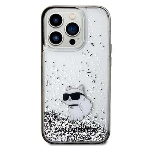 Original Pouch KARL LAGERFELD keménytok Liquid Glitter Choupette KLHCP14LLKCNSK iPhone 14 Pro tok Átlátszó - 3