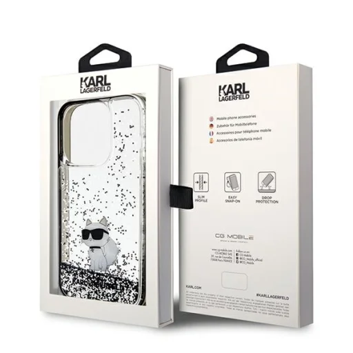 Original Pouch KARL LAGERFELD keménytok Liquid Glitter Choupette KLHCP14LLKCNSK iPhone 14 Pro tok Átlátszó - 8
