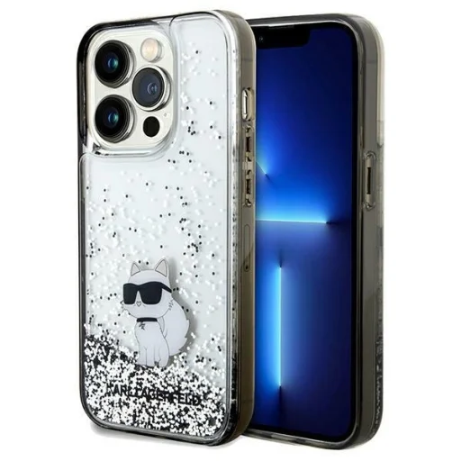 Original Pouch KARL LAGERFELD keménytok Liquid Glitter Choupette KLHCP14LLKCNSK iPhone 14 Pro tok Átlátszó - 1