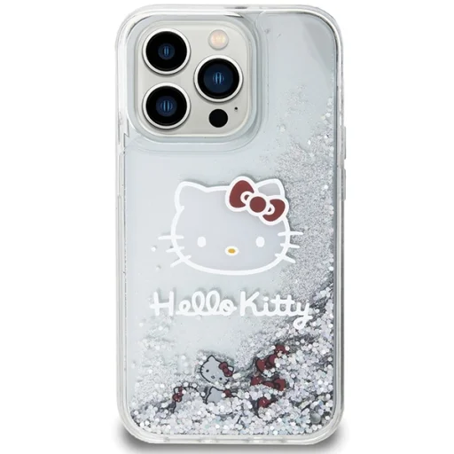 Eredeti HELLO KITTY kemény tok Liquid Glitter Charms Kitty Head HKHCP14XLIKHET iPhone 14 Pro Max ezüst tok - 3
