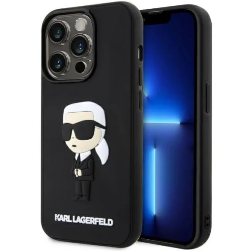 Original Pouch KARL LAGERFELD hardcase Rubber Ikonik 3D KLHCP14L3DRKINK tok for Iphone 14 Pro Black - 1