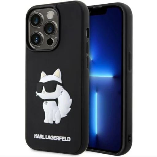 Original Pouch KARL LAGERFELD hardcase Rubber Choupette 3D KLHCP14L3DRKHNK tok iPhone 14 Pro készülékhez fekete - 1