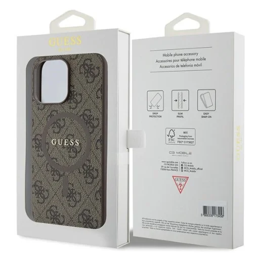 Original Case GUESS Hardcase 4G Collection Leather Metal Logo MagSafe GUHMP13LG4GFRW tok iPhone 13 Pro barna - 8