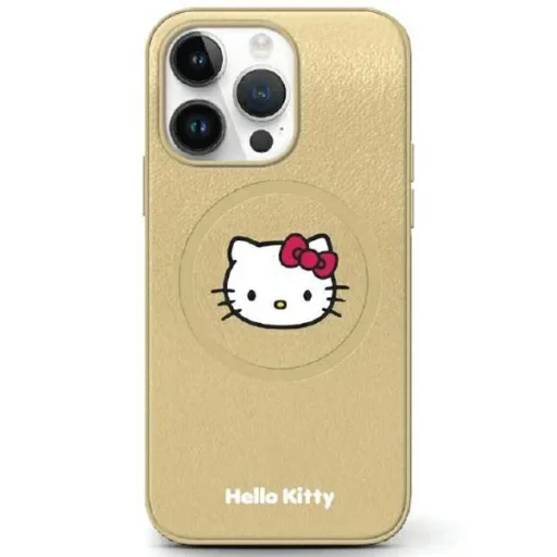 Eredeti tok HELLO KITTY hardcase bőr Kitty fej MagSafe HKHMP14LPGHCKD iPhone 14 Pro arany - 1