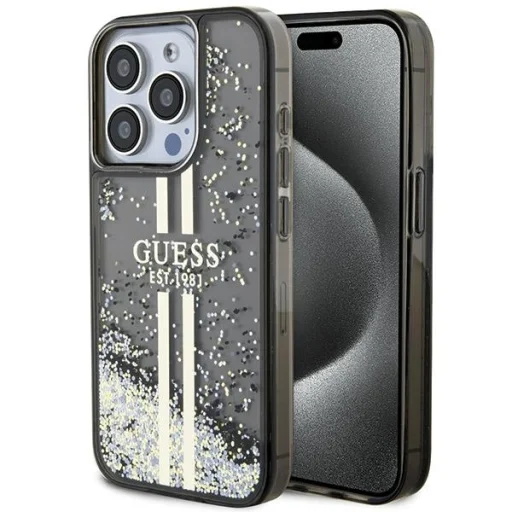 Original Case GUESS Liquid Glitter Gold Stripes GUHCP15LLFCSEGK iPhone 15 Pro tok fekete - 1