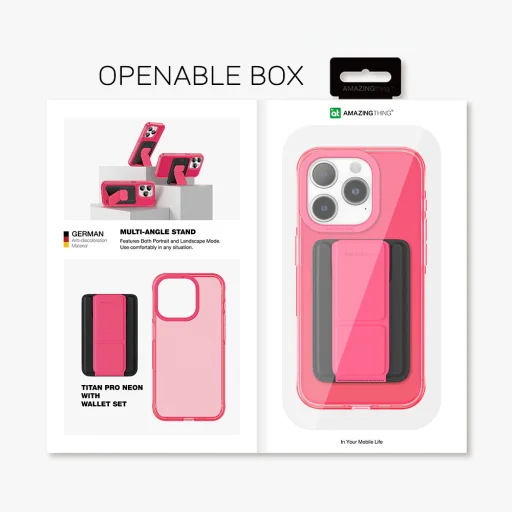 Amazing Thing Titan Pro Neon Mag Wallet tok 10FT IP156.7PTWPN iPhone 15 Pro Max pink kihajtható állvánnyal - 11