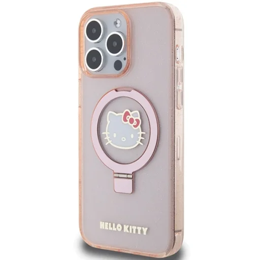 Original Case HELLO KITTY kemény tok gyűrűtartóval, csillámos, elektropolírozott logóval, MagSafe kompatibilis, HKHMP15XHRSGEP, iPhone 15 Pro Max, rózsaszín - 2