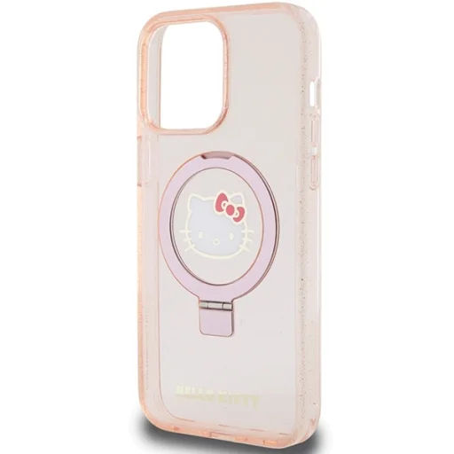 Original Case HELLO KITTY kemény tok gyűrűtartóval, csillámos, elektropolírozott logóval, MagSafe kompatibilis, HKHMP15XHRSGEP, iPhone 15 Pro Max, rózsaszín - 6