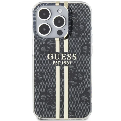 Original Case GUESS IML 4G Gold Stripe GUHCP15LH4PSEGK tok iPhone 15 Pro fekete - 3