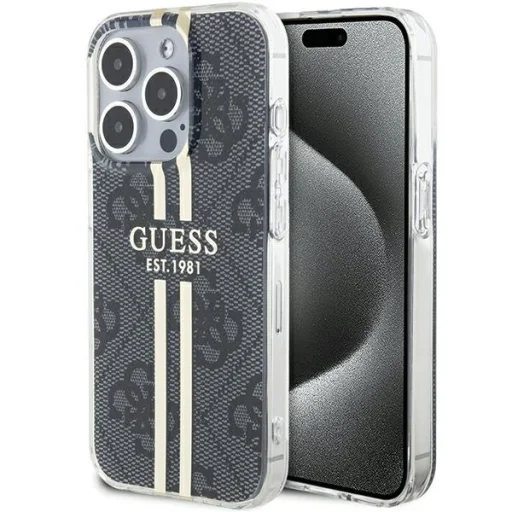 Original Case GUESS IML 4G Gold Stripe GUHCP15LH4PSEGK tok iPhone 15 Pro fekete - 1