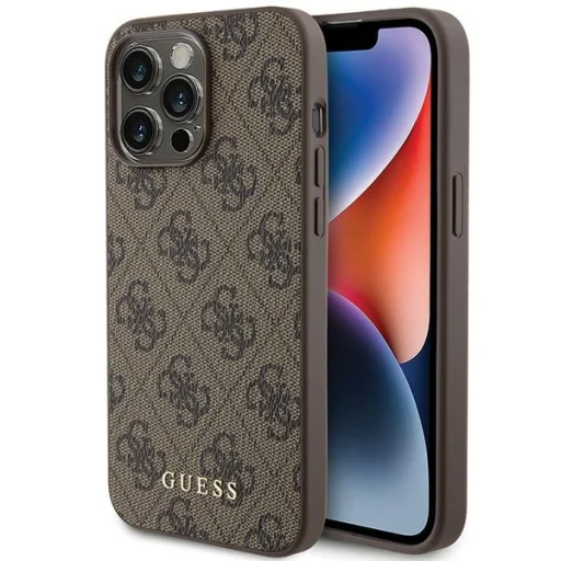 Original Case GUESS Hardcase 4G Metal Gold Logo GUHCP15XG4GFBR for iPhone 15 Pro Max Barna tok - 1