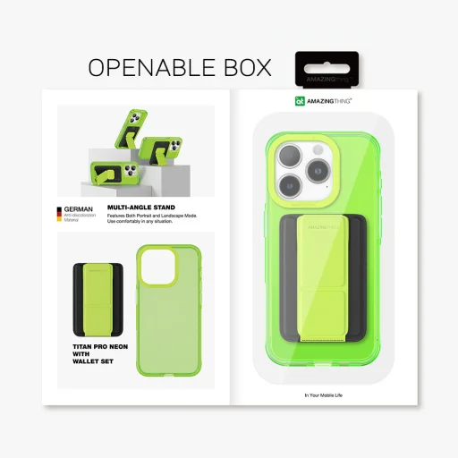 Amazing Thing Titan Pro Neon Mag Wallet tok 10FT IP156.7PTWGN iPhone 15 Pro Max zöld állvánnyal - 11