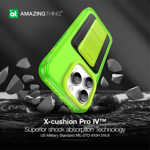 Amazing Thing Titan Pro Neon Mag Wallet tok 10FT IP156.7PTWGN iPhone 15 Pro Max zöld állvánnyal - 10