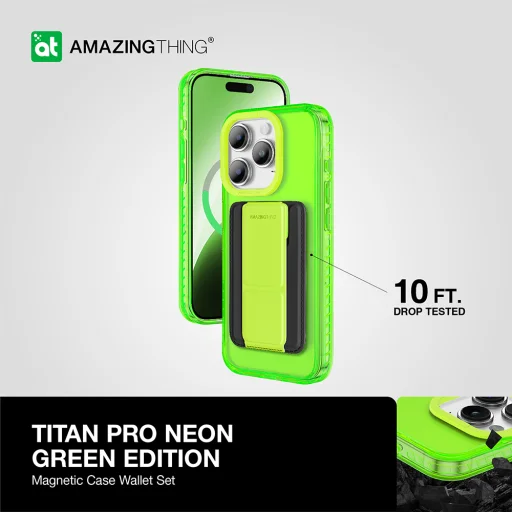 Amazing Thing Titan Pro Neon Mag Wallet tok 10FT IP156.7PTWGN iPhone 15 Pro Max zöld állvánnyal - 9