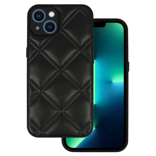 Bőrhatású 3D tok iPhone 14 design 3 fekete - 1