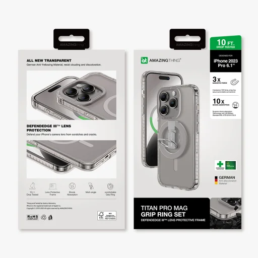 Amazing Thing Titan Pro Mag Ring Grip tok 10FT IP156.1PTRGY iPhone 15 Pro titán - 12