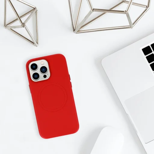 MagSafe Bőr Tok iPhone 15 Plus Piros - 8