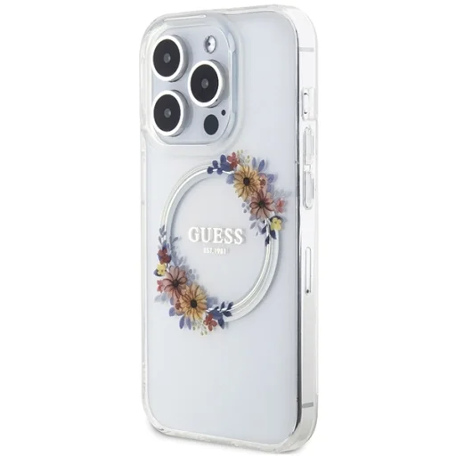 Eredeti GUESS IML Flowers Wreath Magsafe GUHMP15XHFWFCT tok az iPhone 15 Pro Max-hoz átlátszó - 2