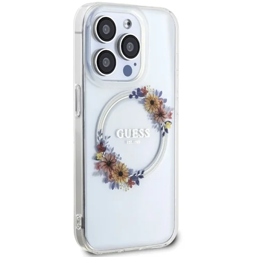 Eredeti GUESS IML Flowers Wreath Magsafe GUHMP15XHFWFCT tok az iPhone 15 Pro Max-hoz átlátszó - 4
