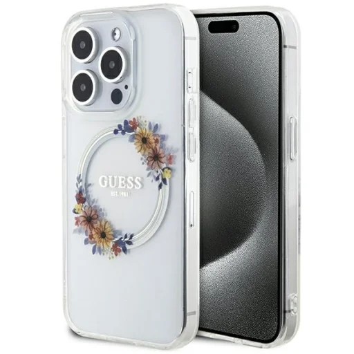 Eredeti GUESS IML Flowers Wreath Magsafe GUHMP15XHFWFCT tok az iPhone 15 Pro Max-hoz átlátszó - 1