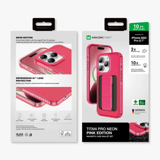 Amazing Thing Titan Pro Neon Mag Wallet tok 10FT IP156.7PTWPN iPhone 15 Pro Max pink kihajtható állvánnyal - 12