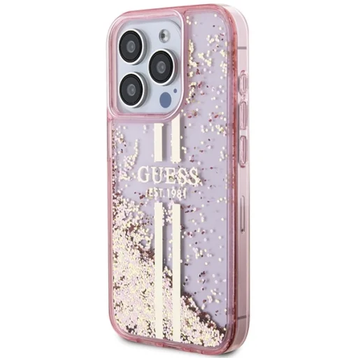 Original Case GUESS Liquid Glitter Gold Stripes GUHCP15LLFCSEGP iPhone 15 Pro tok rózsaszín - 2