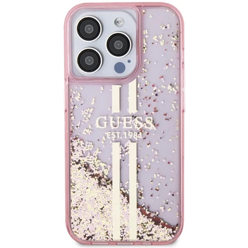 Original Case GUESS Liquid Glitter Gold Stripes GUHCP15LLFCSEGP iPhone 15 Pro tok rózsaszín - 3