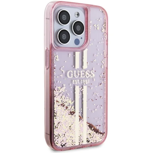 Original Case GUESS Liquid Glitter Gold Stripes GUHCP15LLFCSEGP iPhone 15 Pro tok rózsaszín - 4
