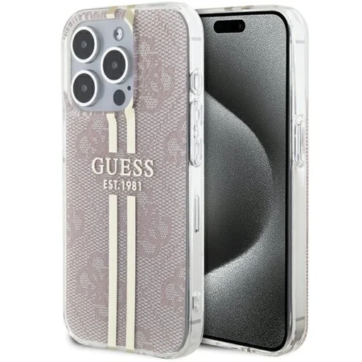 Original Guess IML 4G Gold Stripe GUHCP15LH4PSEGP tok Iphone 15 Pro-hoz rózsaszín - 1