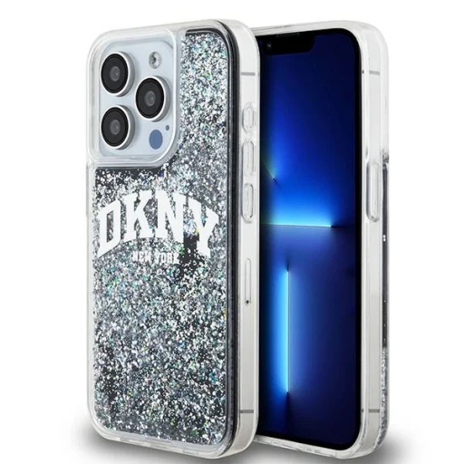 Eredeti DKNY Liquid Glitter Nagy Logós Merev Tok iPhone 14 Pro fekete - 1