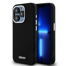 Eredeti DKNY kemény tok folyékony szilikon kis fém logóval MagSafe DKHMP14LSMCHLK iPhone 14 Pro fekete tok