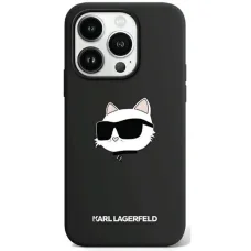  iPhone 15 Pro Max Fekete KARL LAGERFELD hardcase Silicone Choupette Head MagSafe KLHMP15XSCHPPLK Original Pouch tok