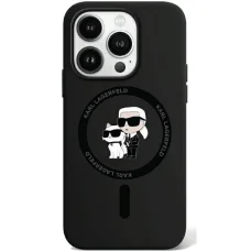  iPhone 15 Pro fekete Karl Lagerfeld eredeti szilikon tok Karl & Choupette MagSafe KLHMP15LSCMKCRHK