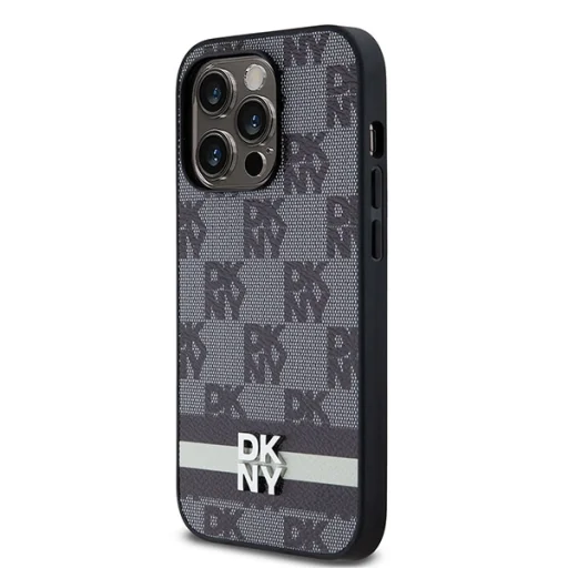 Eredeti DKNY keménytok bőr kockás és csíkos mintázattal (DKHCP14LPCPTSSK) iPhone 14 Pro fekete tok - 2