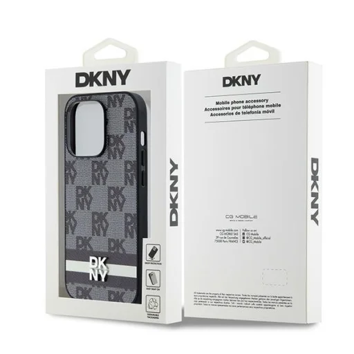 Eredeti DKNY keménytok bőr kockás és csíkos mintázattal (DKHCP14LPCPTSSK) iPhone 14 Pro fekete tok - 8