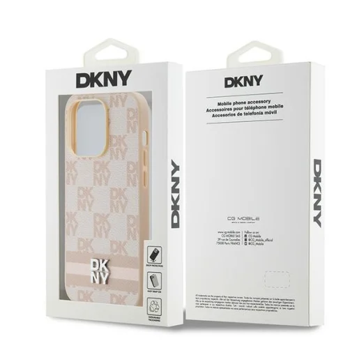 Eredeti DKNY bőrből készült, kockás mintázatú és nyomtatott csíkos keménytok iPhone 14 Pro rózsaszín - 8