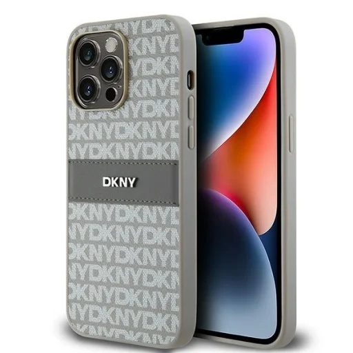 Original Case DKNY kemény tok bőr Mono Stripe & Metal Logo DKHCP14XPRTHSLE iPhone 14 Pro Max bézs tok - 1