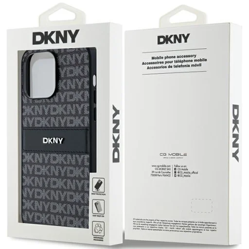 Eredeti DKNY kemény tok bőr Mono Stripe & fém logóval iPhone 14 Pro Max fekete - 8