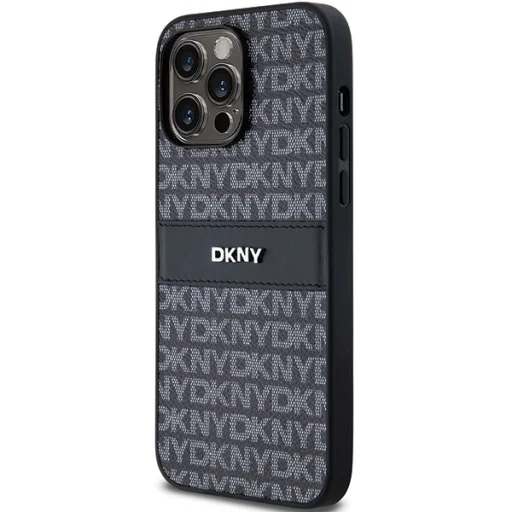 Eredeti DKNY kemény tok bőr Mono Stripe & fém logóval iPhone 14 Pro Max fekete - 2
