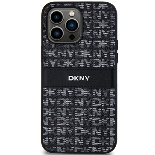 Eredeti DKNY kemény tok bőr Mono Stripe & fém logóval iPhone 14 Pro Max fekete - 3