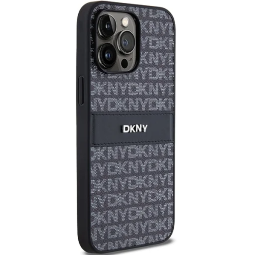Eredeti DKNY kemény tok bőr Mono Stripe & fém logóval iPhone 14 Pro Max fekete - 4