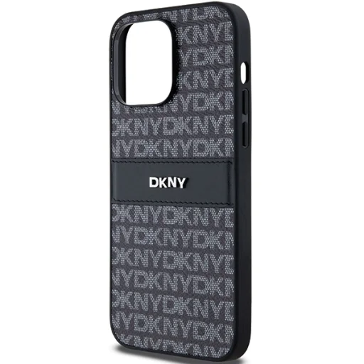 Eredeti DKNY kemény tok bőr Mono Stripe & fém logóval iPhone 14 Pro Max fekete - 6