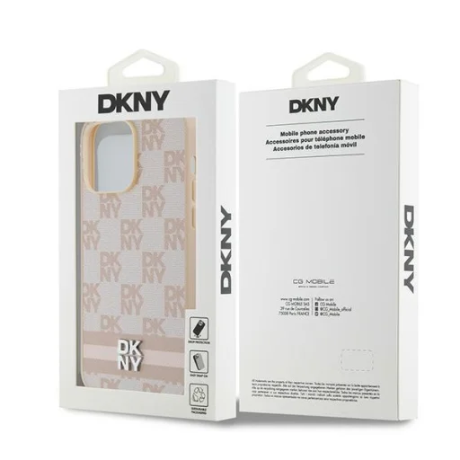 Original Case DKNY bőrtok kockás mono mintával és nyomtatott csíkokkal DKHCP14XPCPTSSP iPhone 14 Pro Max rózsaszín tok - 8