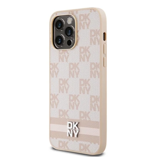 Original Case DKNY bőrtok kockás mono mintával és nyomtatott csíkokkal DKHCP14XPCPTSSP iPhone 14 Pro Max rózsaszín tok - 2
