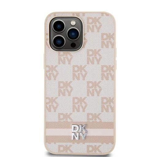 Original Case DKNY bőrtok kockás mono mintával és nyomtatott csíkokkal DKHCP14XPCPTSSP iPhone 14 Pro Max rózsaszín tok - 3