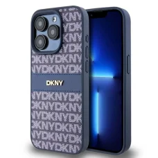 Eredeti DKNY kemény bőrtok Mono Stripe & Metal Logo DKHCP15LPRTHSLB az iPhone 15 Pro-hoz, kék
